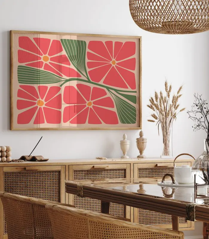 تابلو دکوراتیو مینیمال گل قرمز