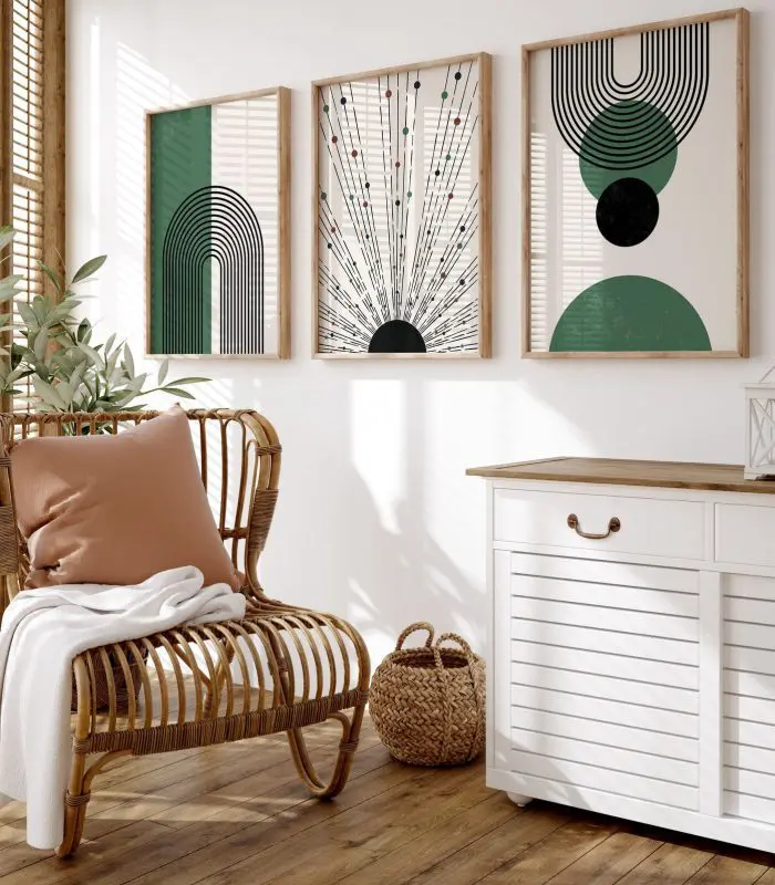 تابلو دکوراتیو مینیمال سه‌تیکه هندسی