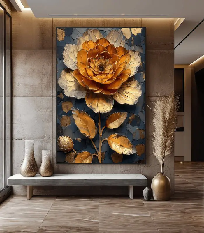 تابلو دکوراتیو گل طلایی سه‌بعدی