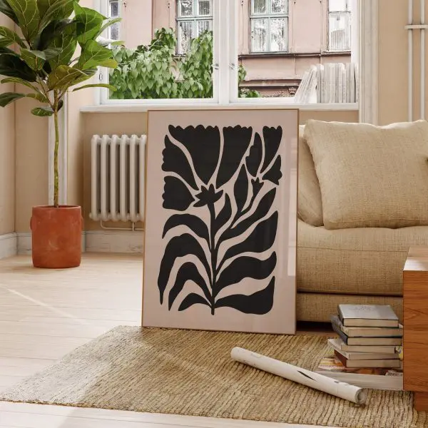 تابلو دکوراتیو مینیمال برگ سیاه