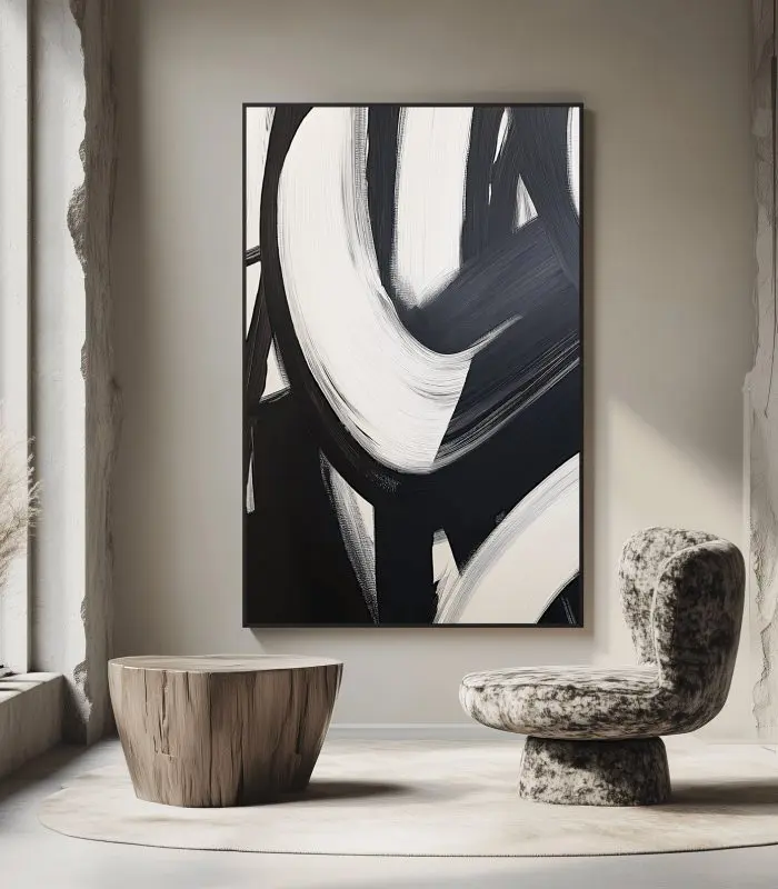تابلو دکوراتیو انتزاعی سیاه و سفید