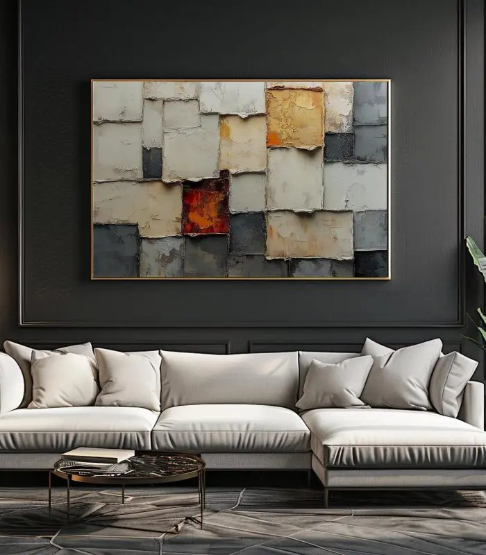 تابلو مدرن بافت هندسی سه‌بعدی طوسی کرم