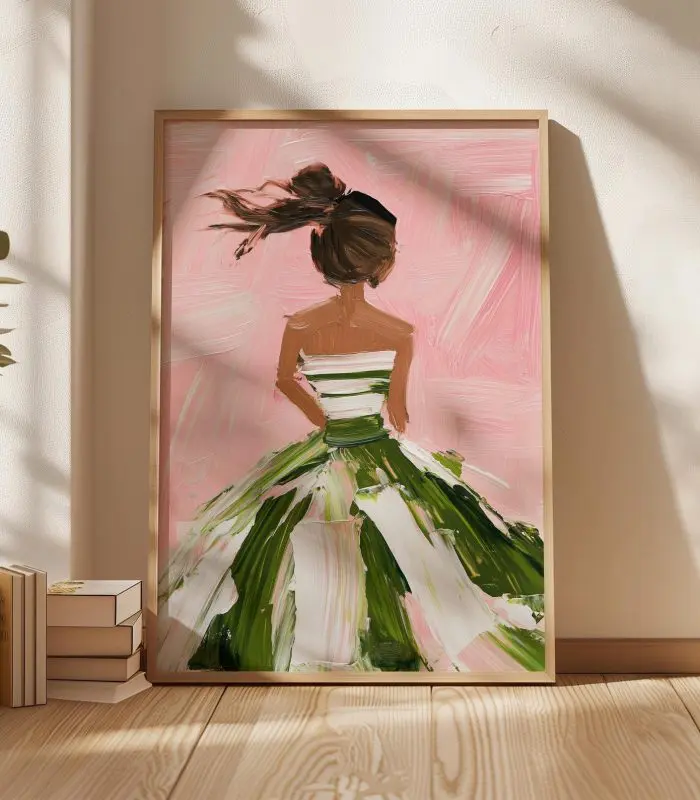 تابلو مدرن زنانه با لباس سبز