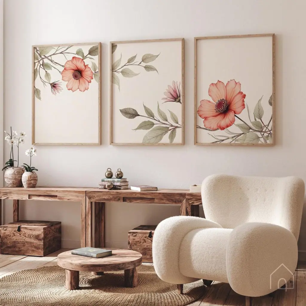 ست ۳ تایی تابلو دکوراتیو گُل‌های آبرنگی