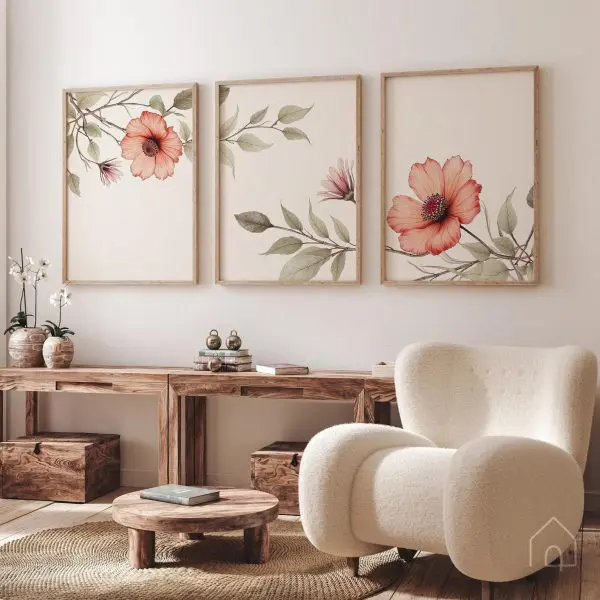 ست ۳ تایی تابلو دکوراتیو گُل‌های آبرنگی