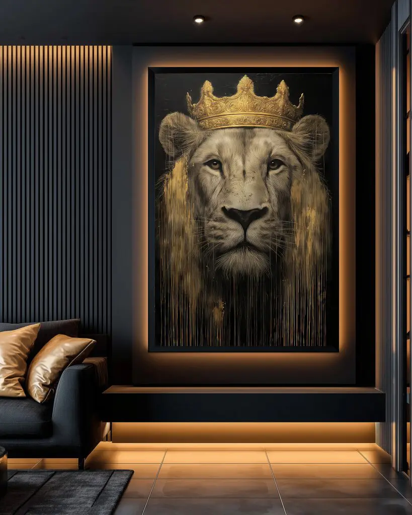 تابلو دکوراتیو شیر با تاج طلایی