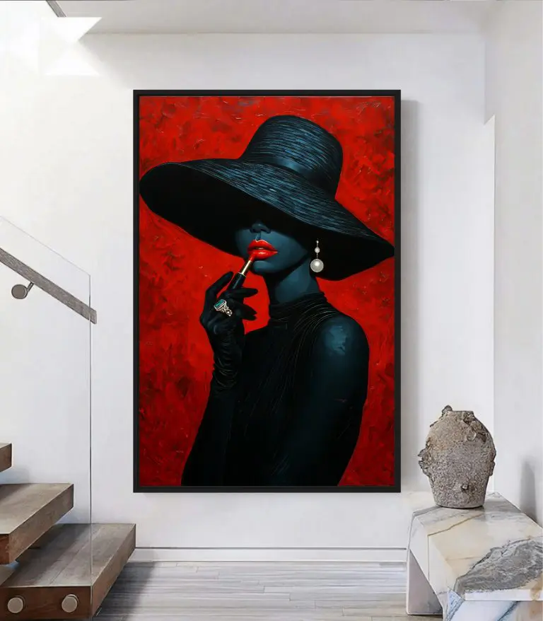 تابلو دکوراتیو مدرن طرح بانوی شیک قرمز