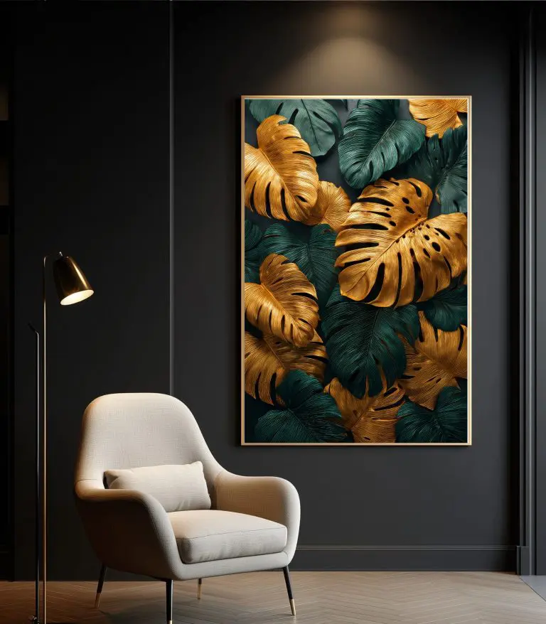 تابلو دکوراتیو برگ‌های استوایی مدرن