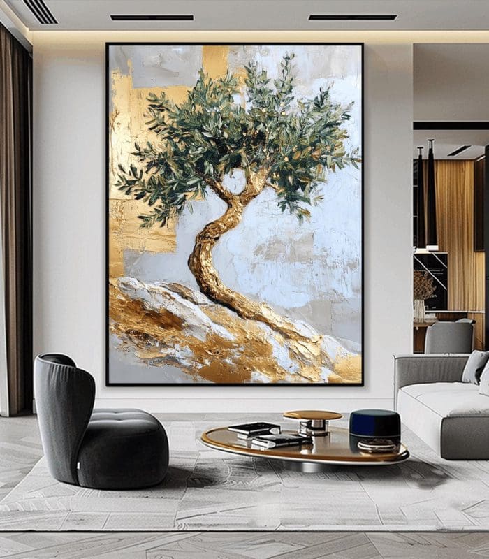 تابلو دکوراتیو درخت زیتون طلایی