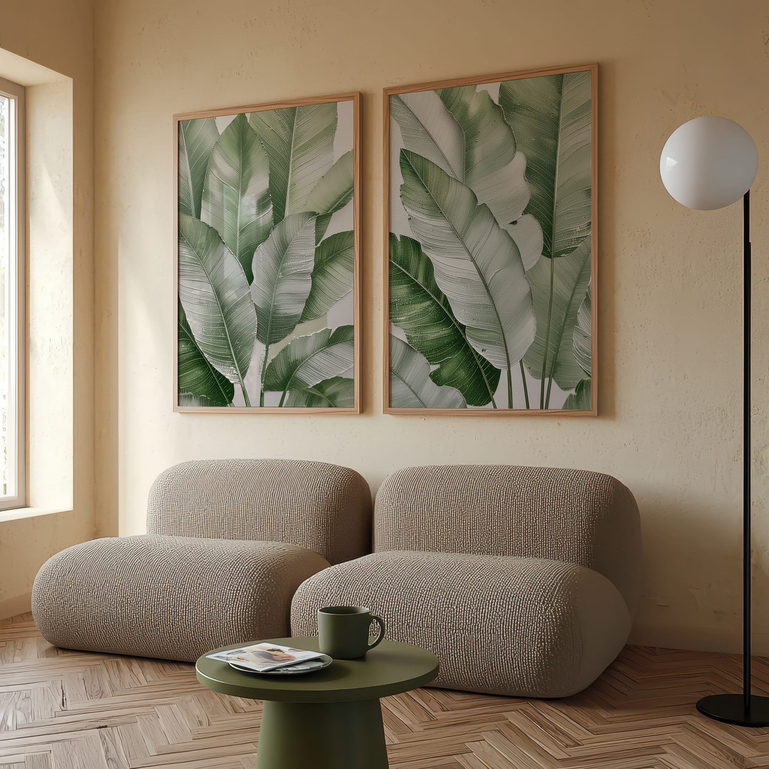 Mockup PSD File copy تابلو دو تکه برگهای استوایی