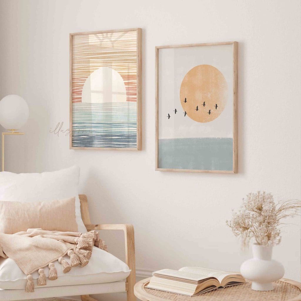 ست ۲ تایی تابلو دکوراتیو طلوع و دریا