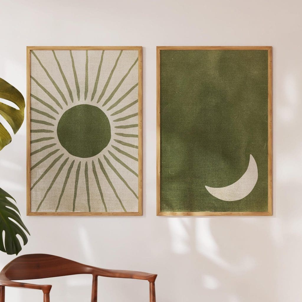 تابلو دکوراتیو مینیمال سبز و بژ