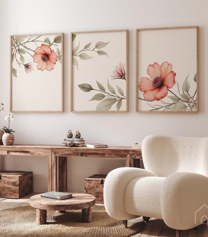 ست ۳ تایی تابلو دکوراتیو گُل‌های آبرنگی