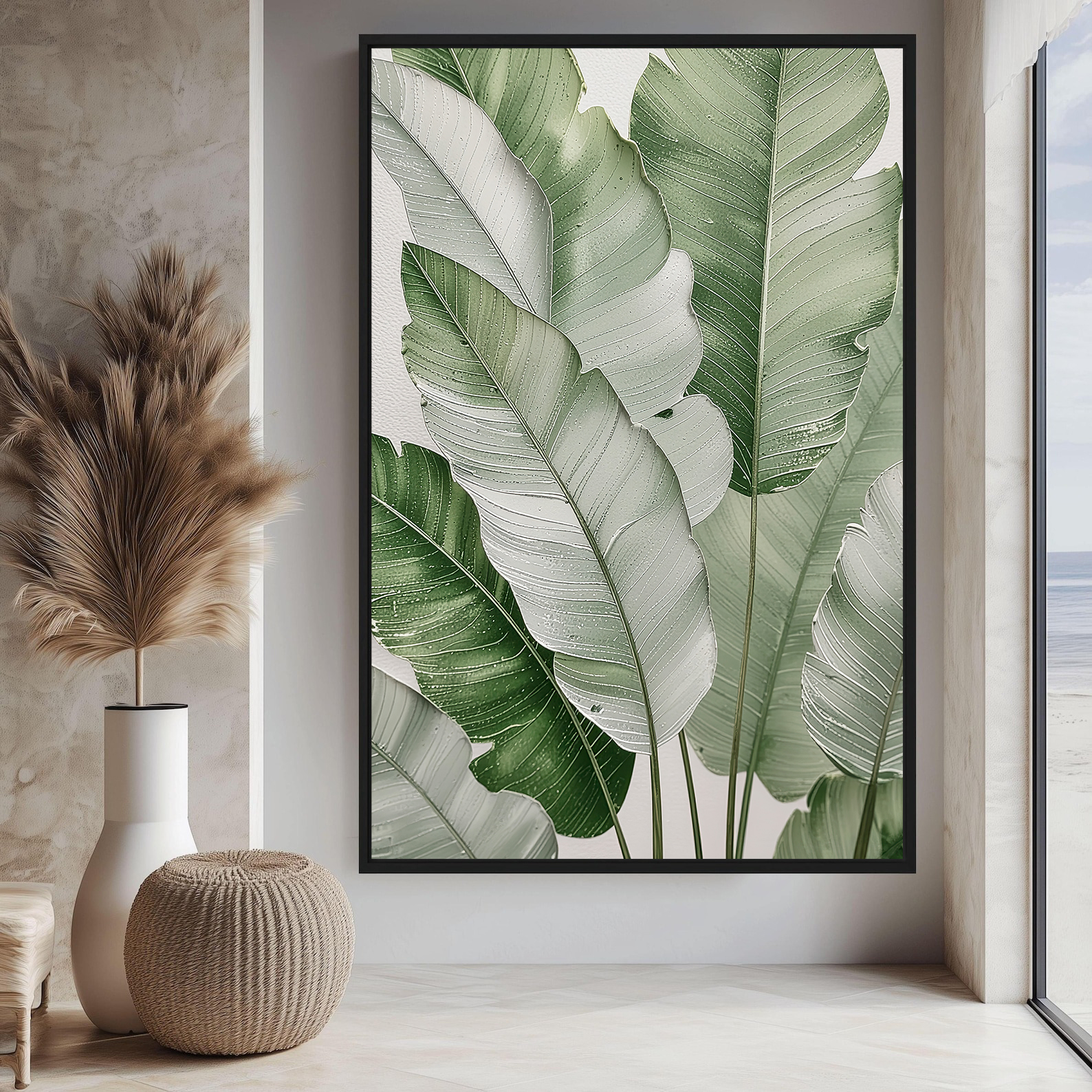 تابلو دکوراتیو برگ‌های پهن استوایی