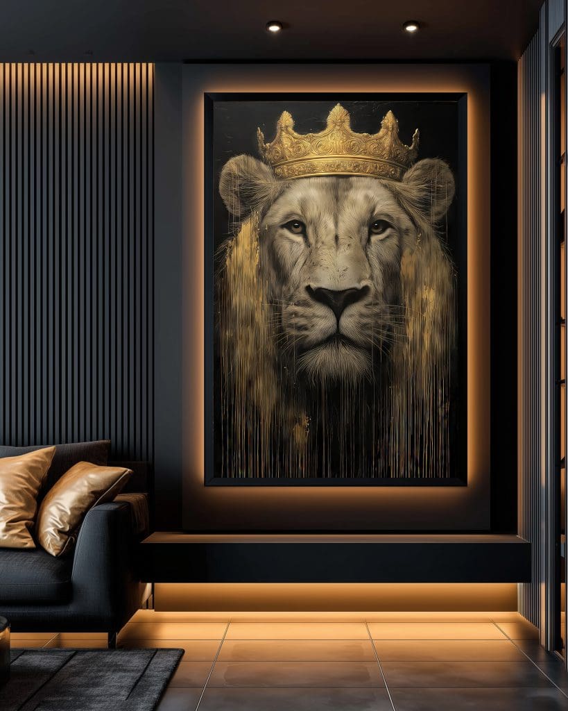 تابلو دکوراتیو شیر با تاج طلایی