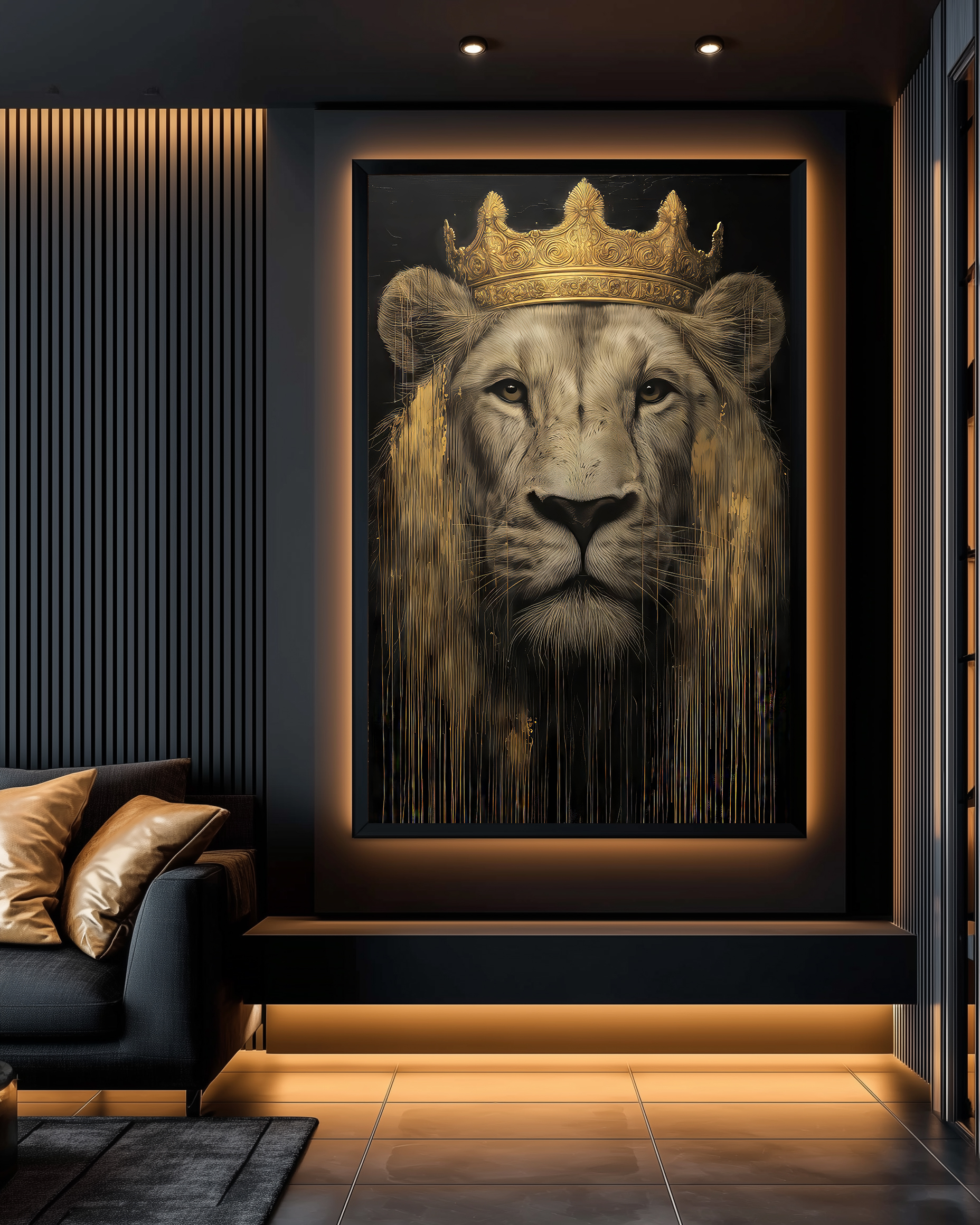 u8771783965_httpss.mj.rundgmz9W02f_k_A_large_empty_black-framed_2f72fd33-15ae-4d86-9bb3-b7500c914105 copy تابلو دکوراتیو شیر با تاج طلایی