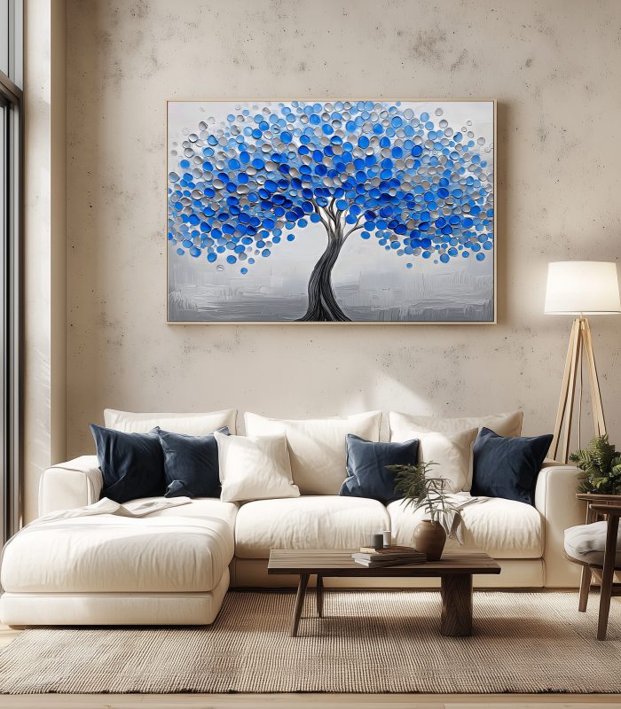 تابلو دکوراتیو آبستره درخت زندگی آبی