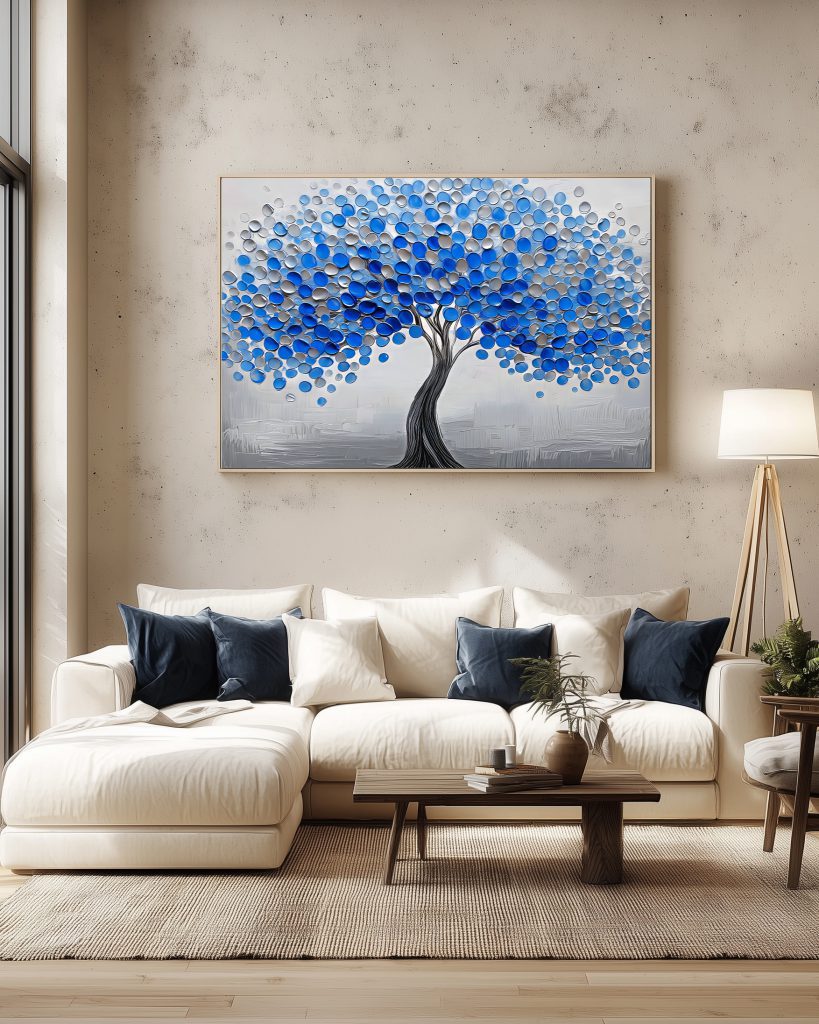 تابلو دکوراتیو آبستره درخت زندگی آبی