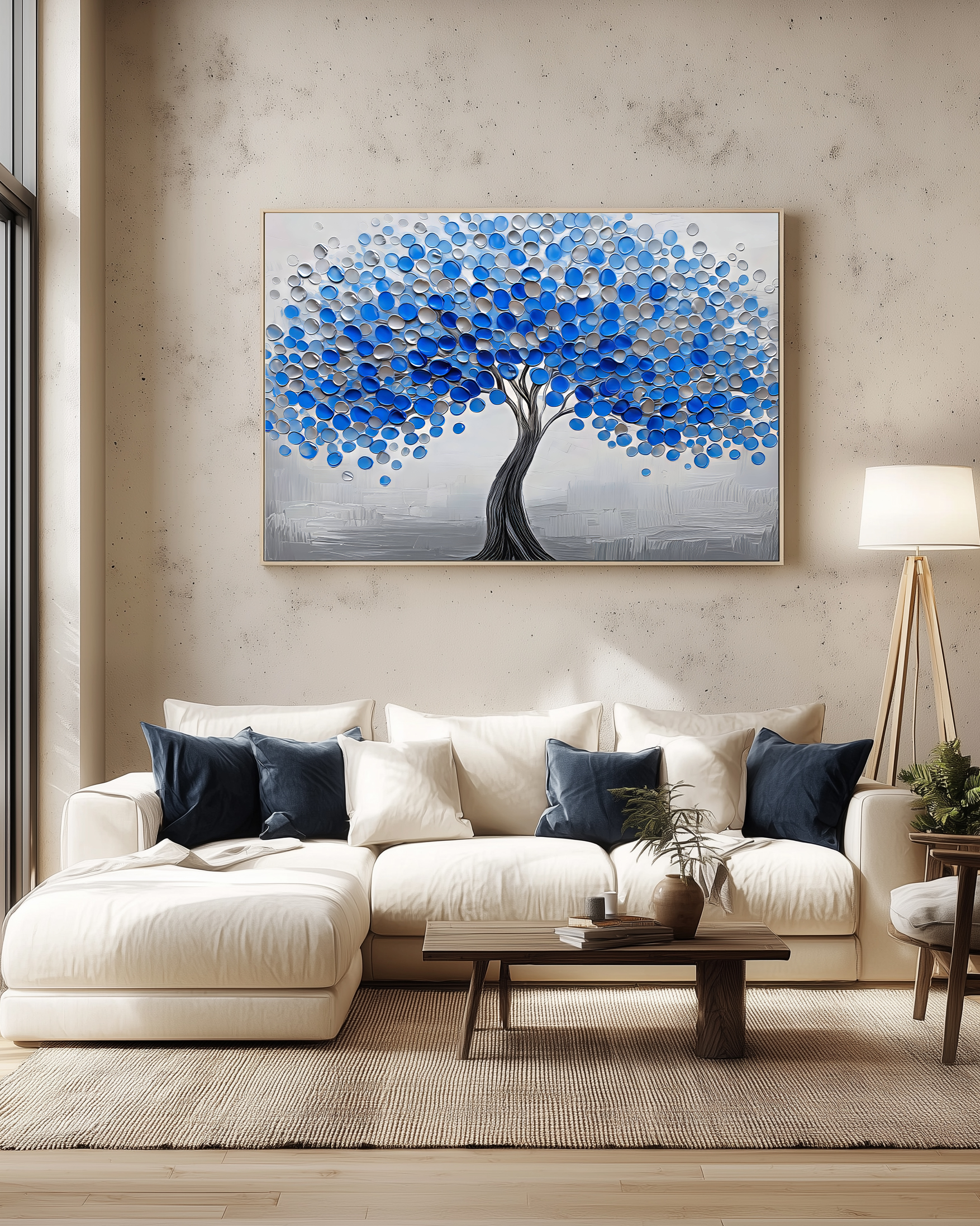 تابلو دکوراتیو آبستره درخت زندگی آبی