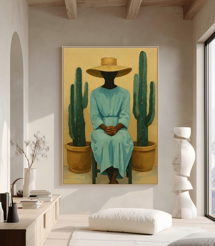 تابلو دکوراتیو مدرن طرح بانوی کویر و کاکتوس