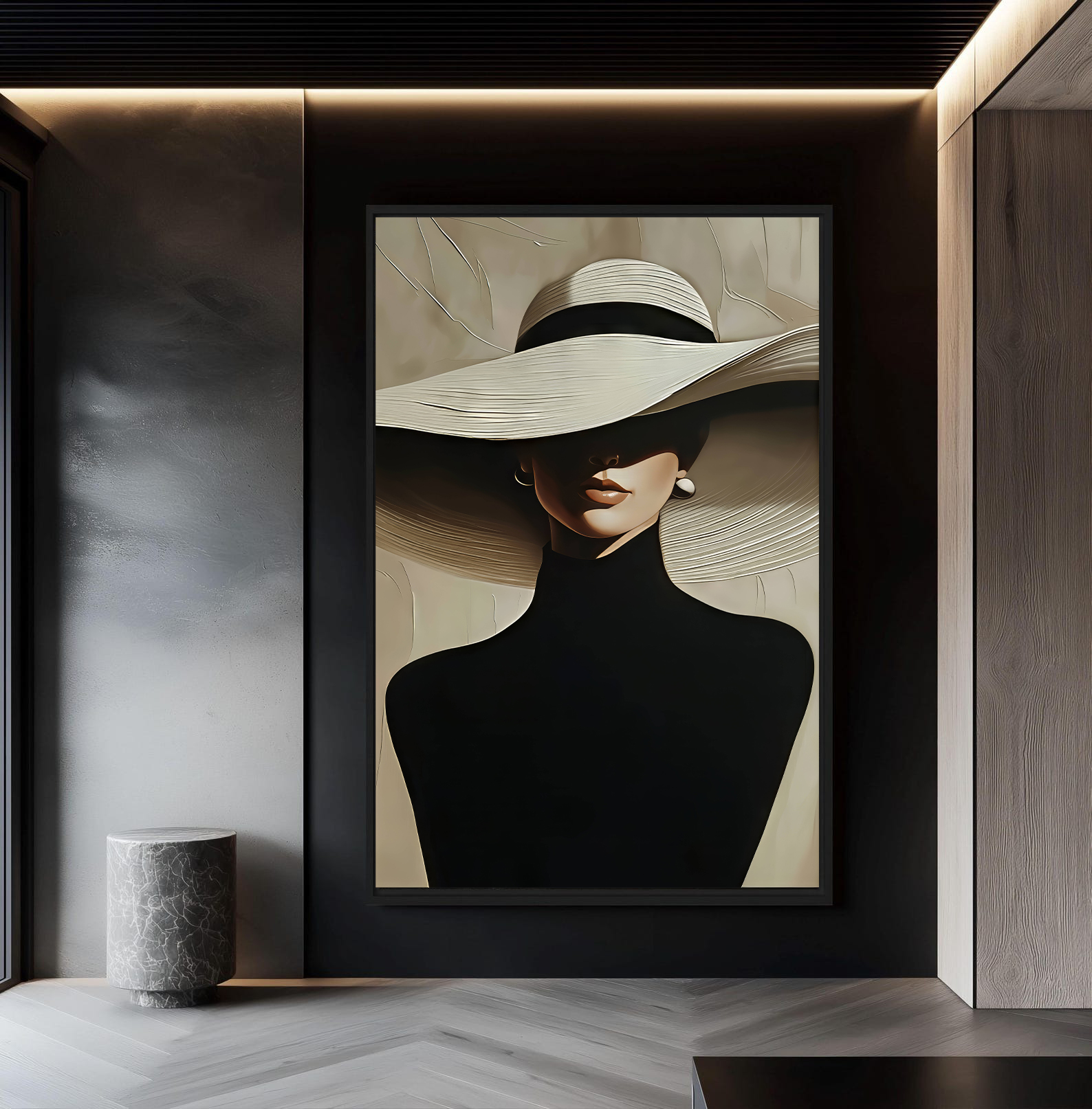 تابلو دکوراتیو بانوی کلاه بزرگ