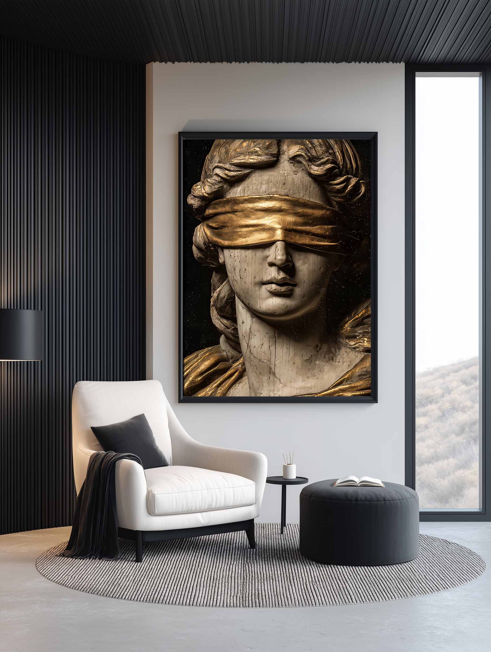 تابلو دکوراتیو بانوی عدالت زرین | شاهکاری نئو کلاسیک برای فضاهای رسمی و لوکس