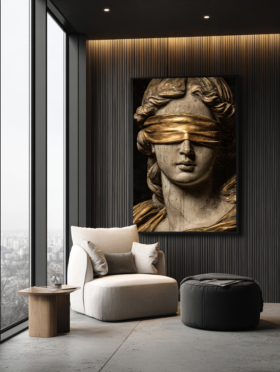 تابلو دکوراتیو بانوی عدالت زرین | شاهکاری نئو کلاسیک برای فضاهای رسمی و لوکس