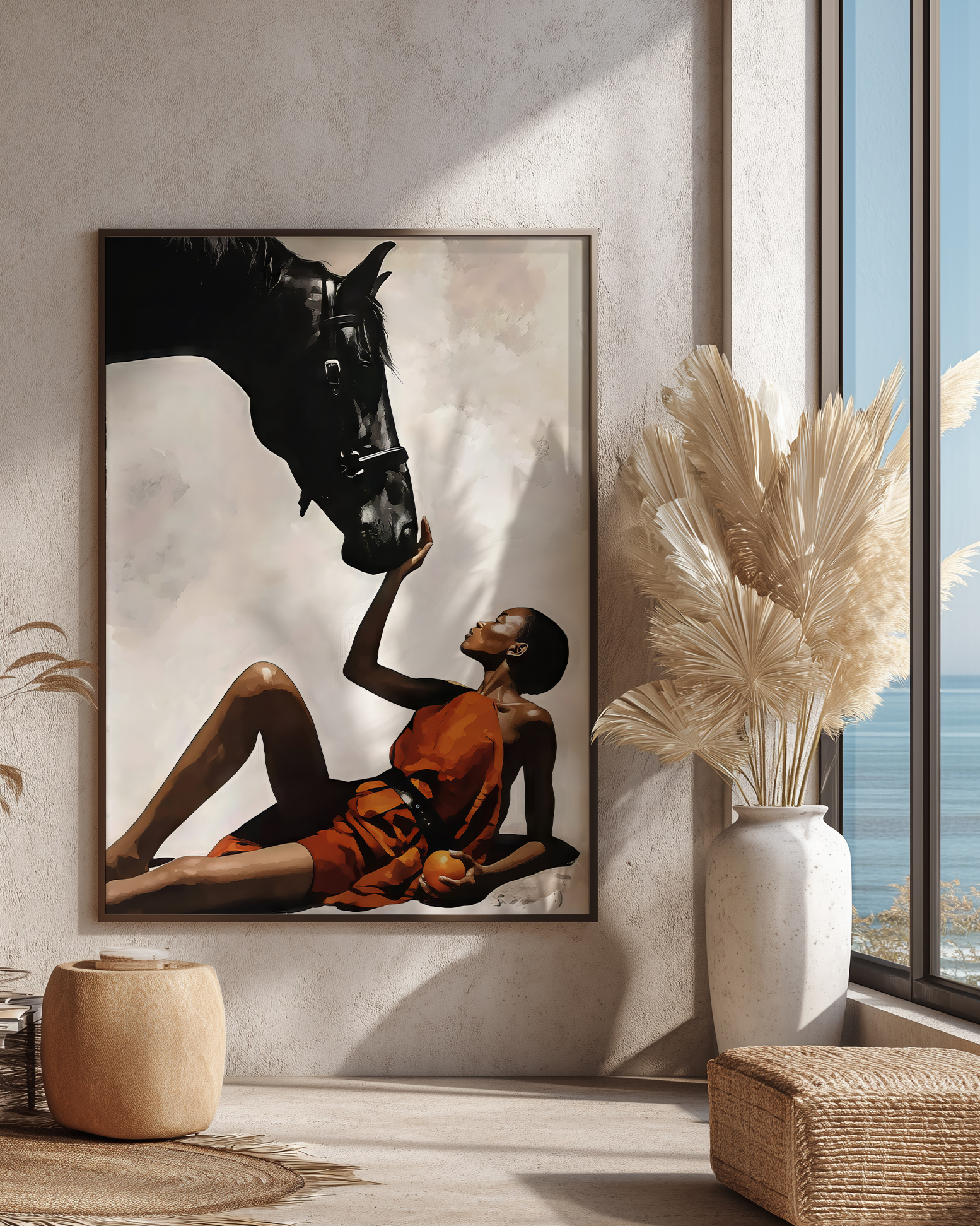 تابلو دکوراتیو پرتره زن و اسب | مدرن، مفهومی و لوکس