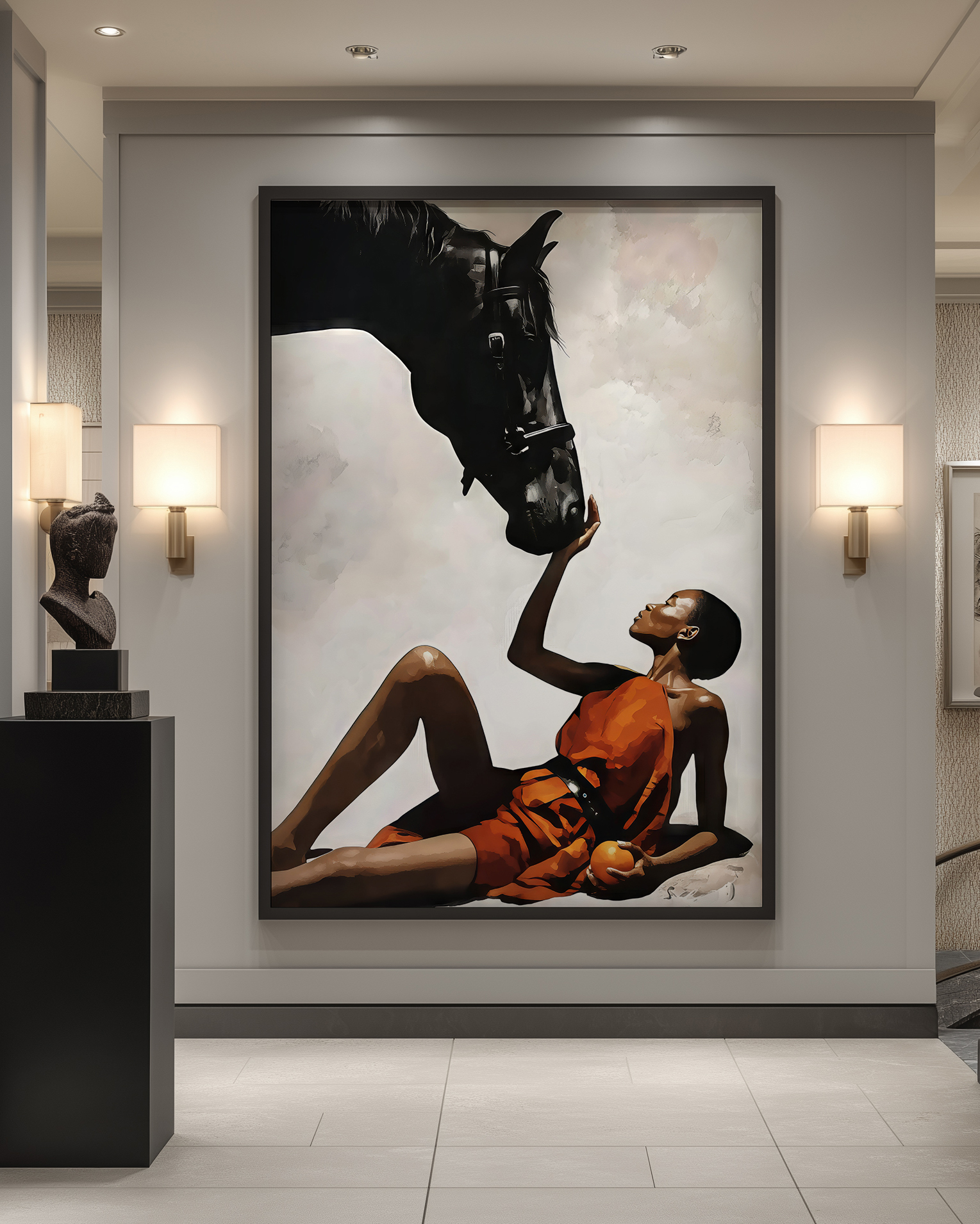 تابلو دکوراتیو پرتره زن و اسب | مدرن، مفهومی و لوکس