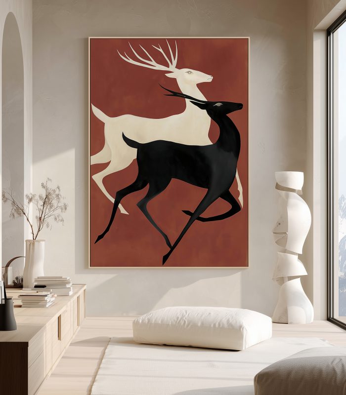 تابلو مدرن گوزن نمادین مشکی و سفید