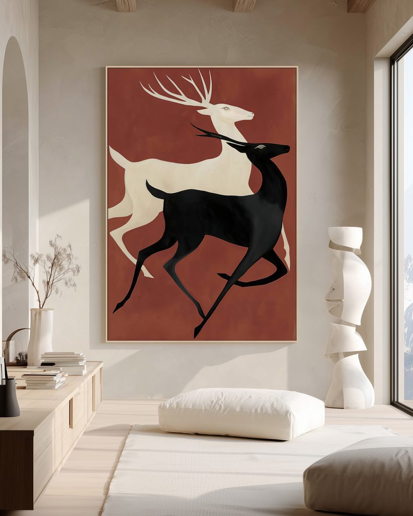 تابلو مدرن گوزن نمادین مشکی و سفید