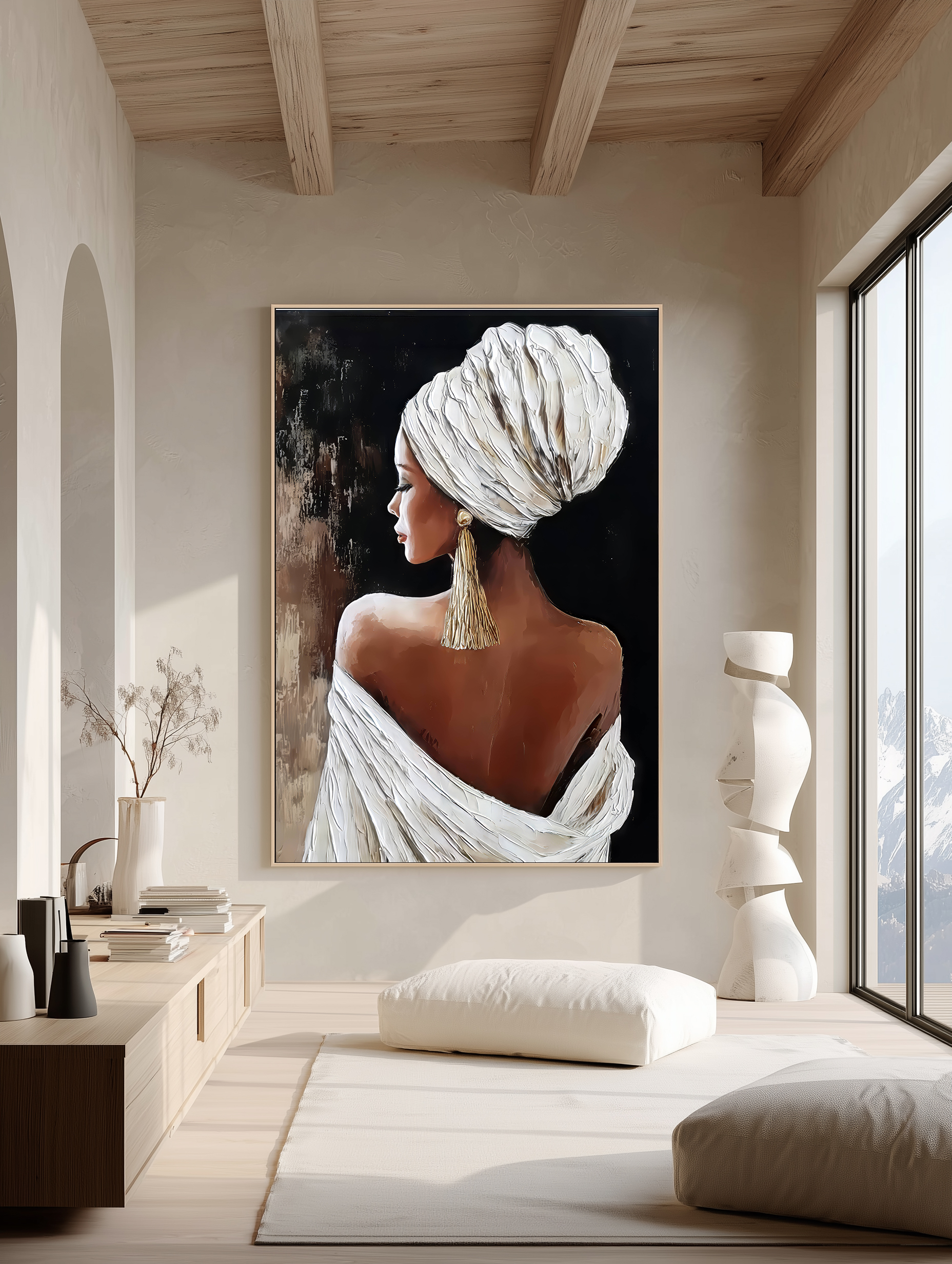تابلو دکوراتیو مدرن بانوی افریقایی با توربان سفید