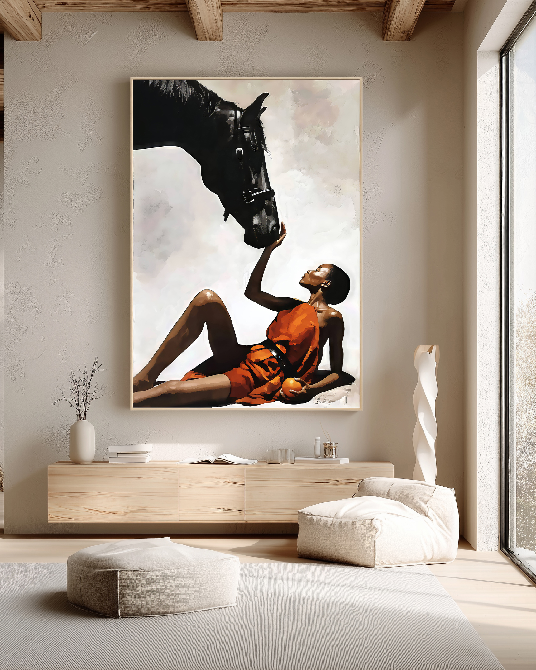 تابلو دکوراتیو پرتره زن و اسب