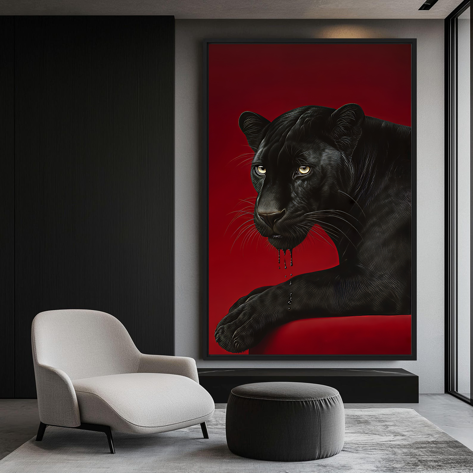 تابلو دکوراتیو مدرن طرح پلنگ سیاه مرموز