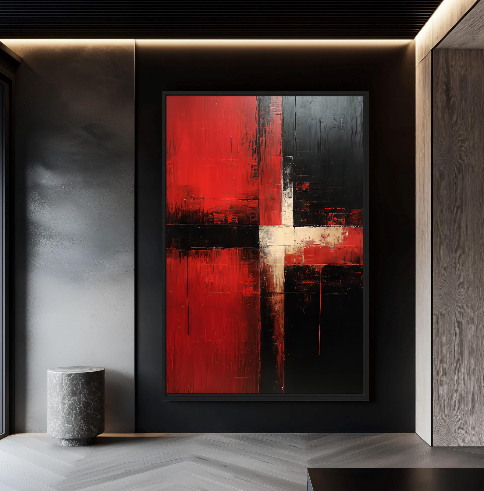 تابلو دکوراتیو مدرن و آبستره قرمز و مشکی