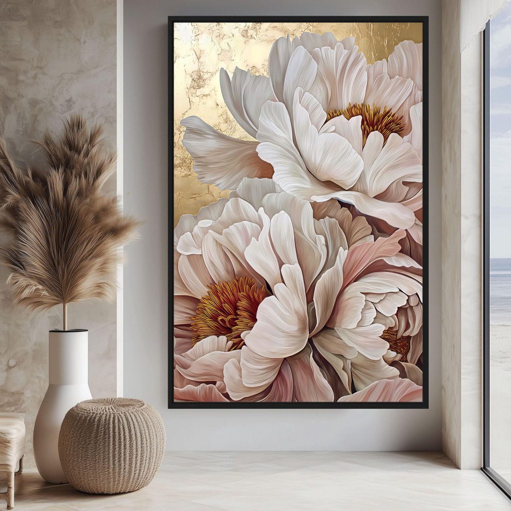 تابلو دکوراتیو گل‌های پئونی لوکس